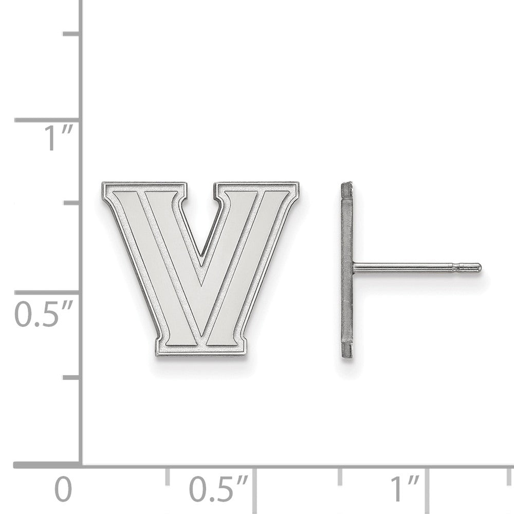 Alternate view of the 14k White Gold Villanova University Small Initial V Post Earrings by The Black Bow Jewelry Co.
