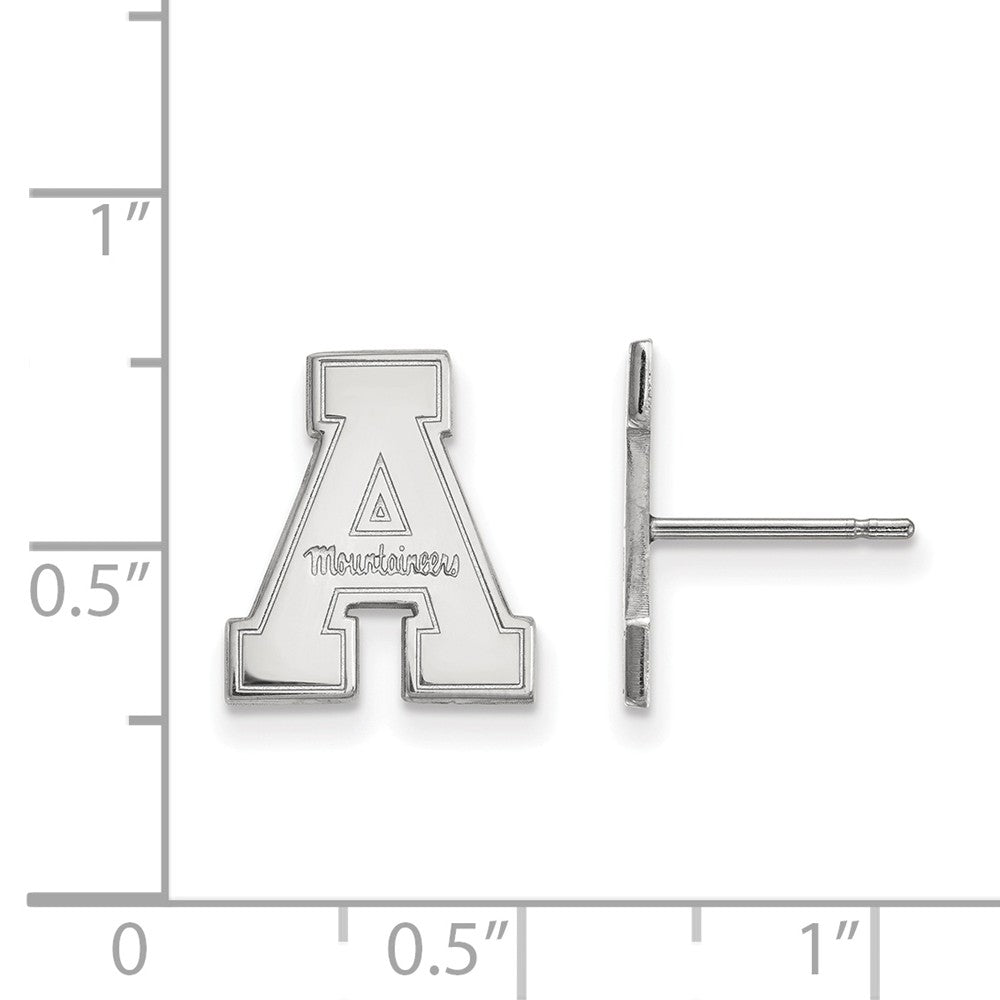 Alternate view of the 14k White Gold Appalachian State Small Post Earrings by The Black Bow Jewelry Co.