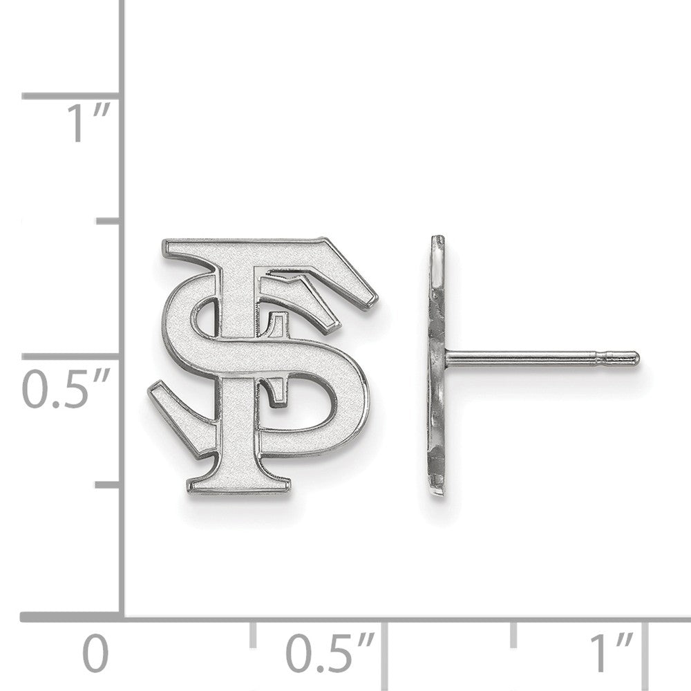 Alternate view of the 14k White Gold Florida State University Small &#39;FS&#39; Post Earrings by The Black Bow Jewelry Co.