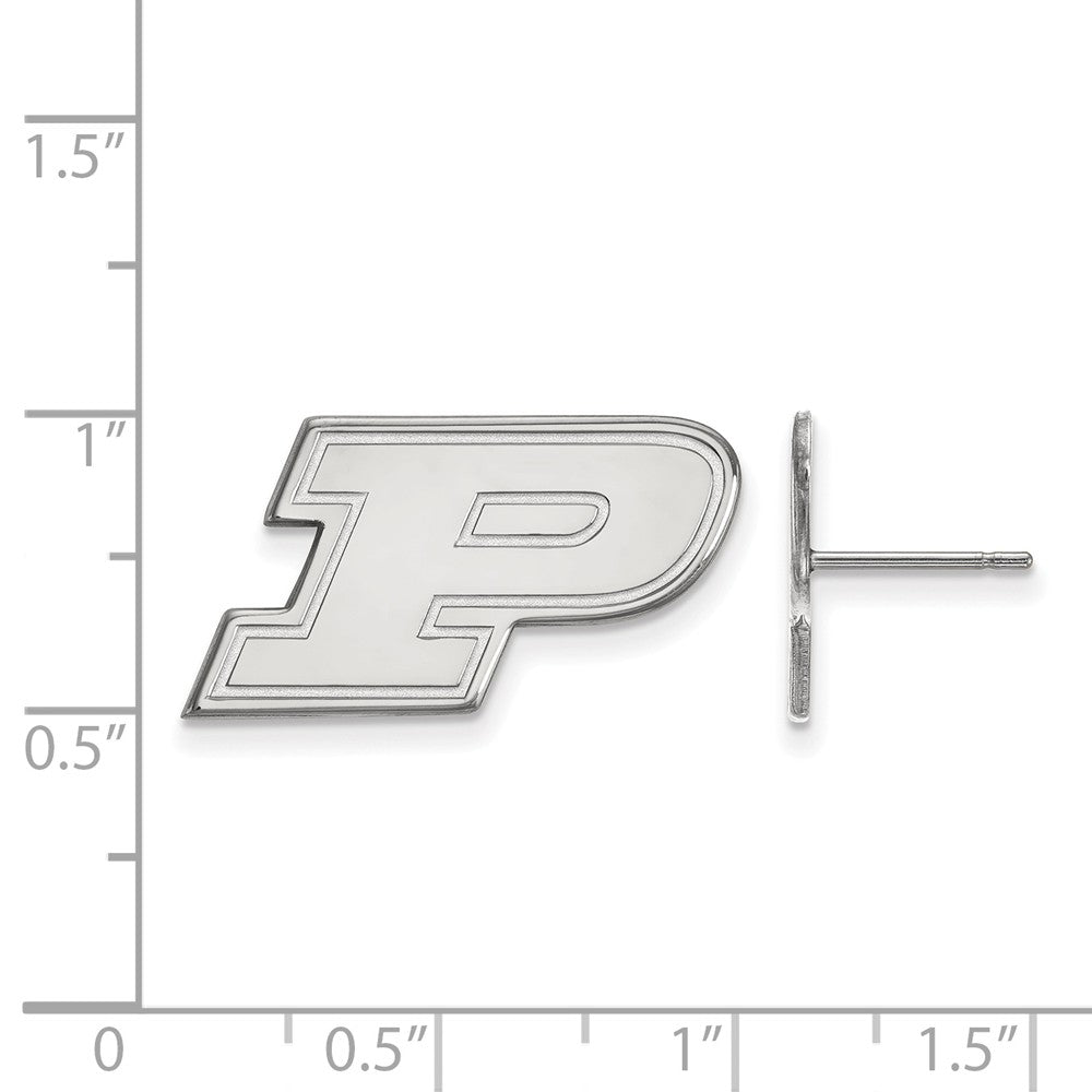 Alternate view of the 14k White Gold Purdue Small Initial P Post Earrings by The Black Bow Jewelry Co.