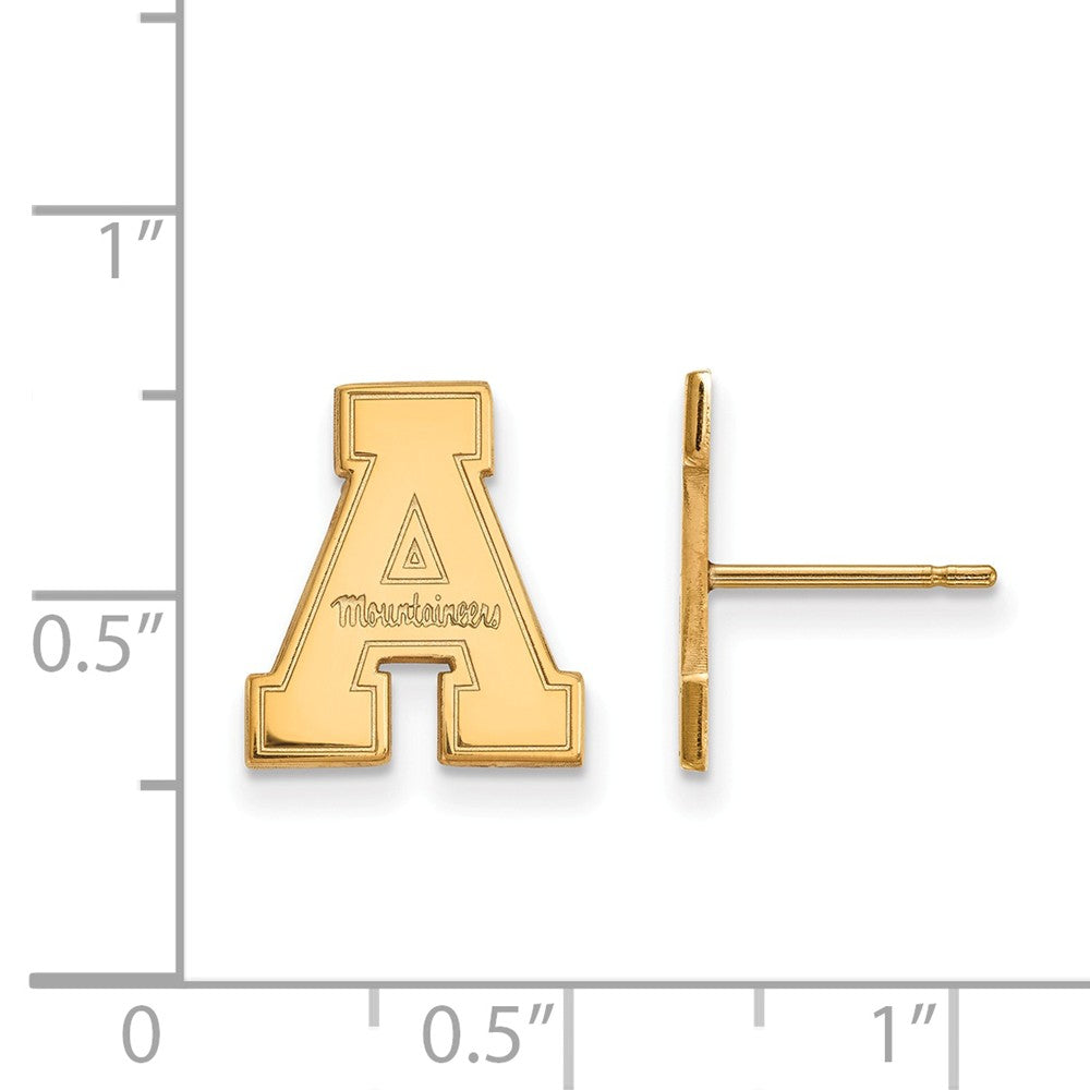 Alternate view of the 14k Yellow Gold Appalachian State Small Post Earrings by The Black Bow Jewelry Co.