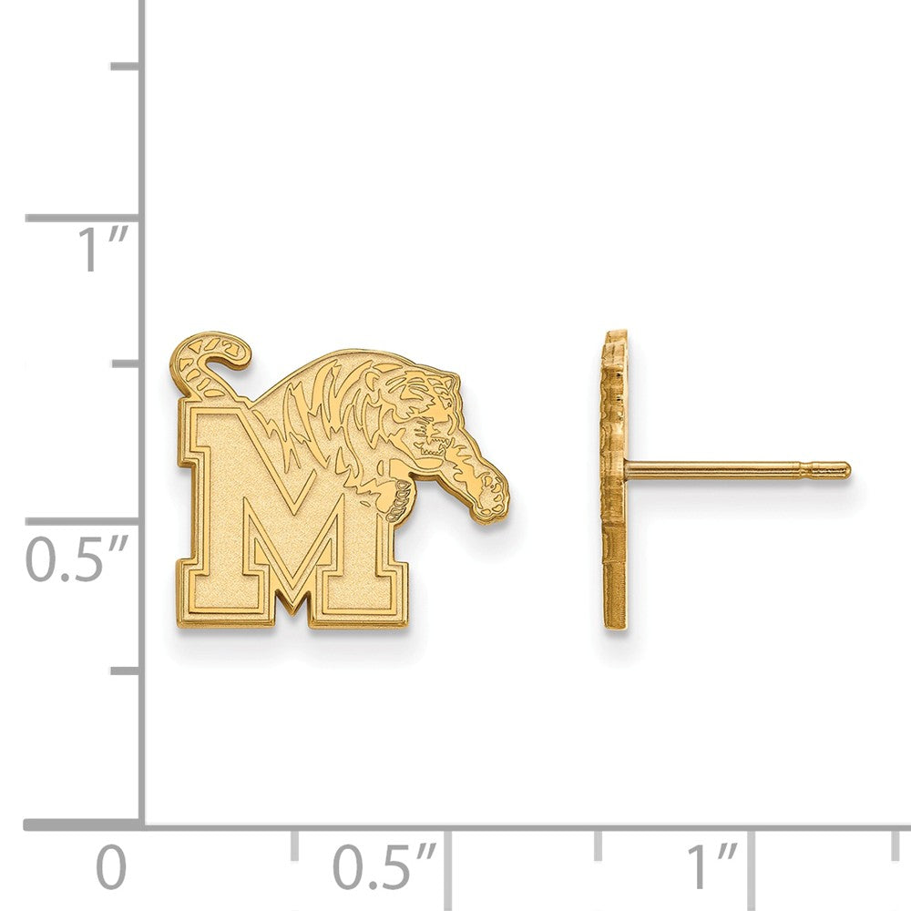 Alternate view of the 14k Yellow Gold University of Memphis Small Post Earrings by The Black Bow Jewelry Co.