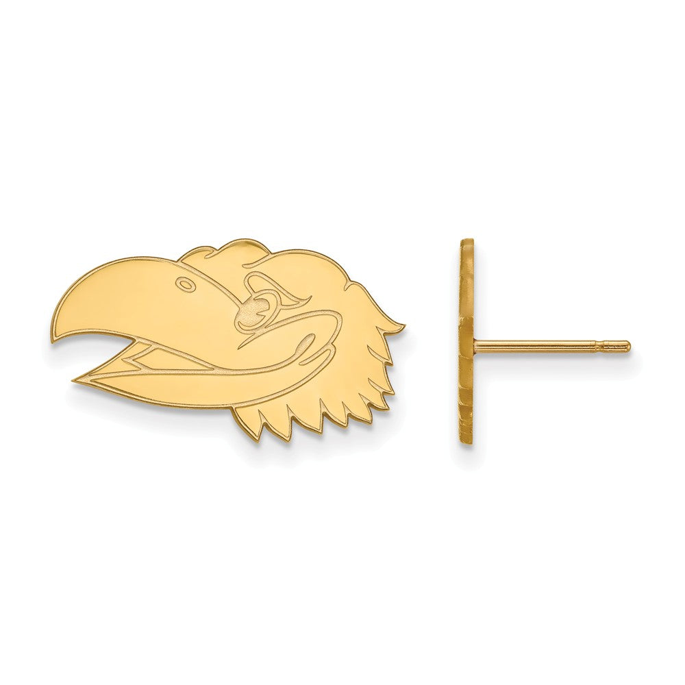14k Yellow Gold University of Kansas Small Mascot Head Post Earrings, Item E14893 by The Black Bow Jewelry Co.