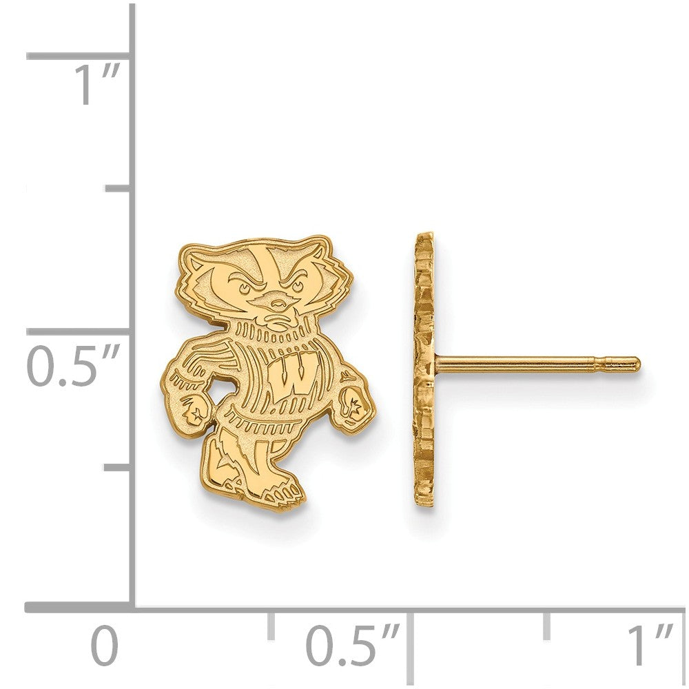 Alternate view of the 14k Yellow Gold University of Wisconsin Small Mascot Post Earrings by The Black Bow Jewelry Co.