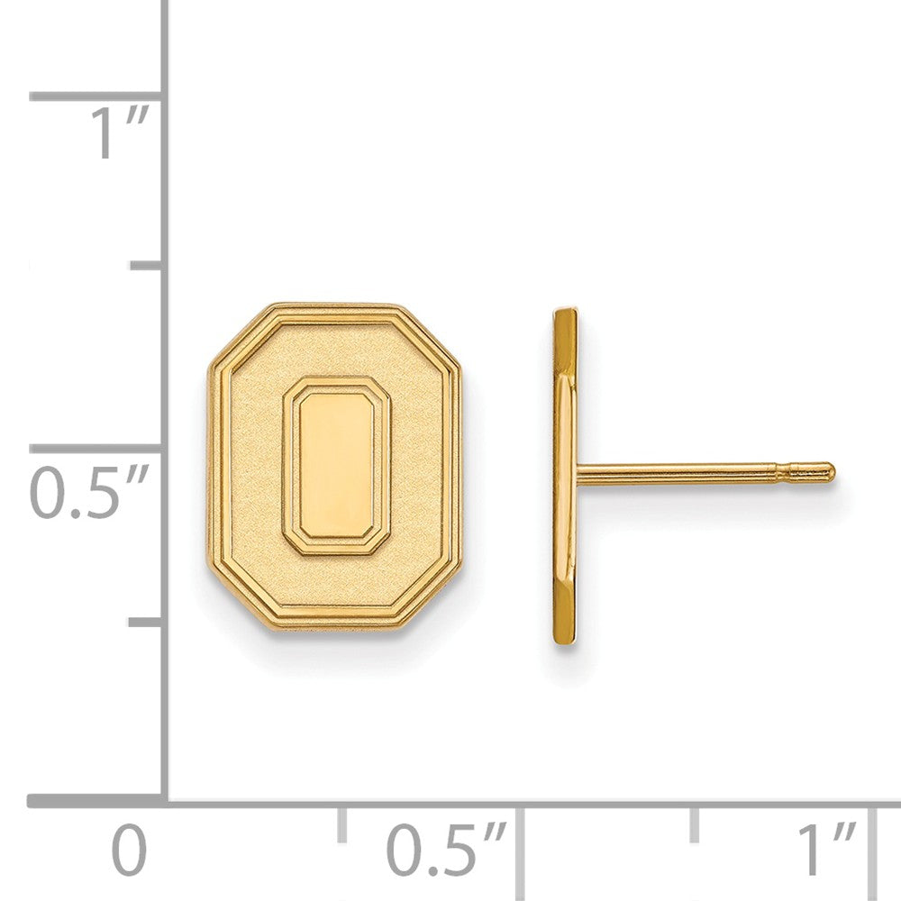 Alternate view of the 14k Yellow Gold Ohio State University Small Initial O Post Earrings by The Black Bow Jewelry Co.