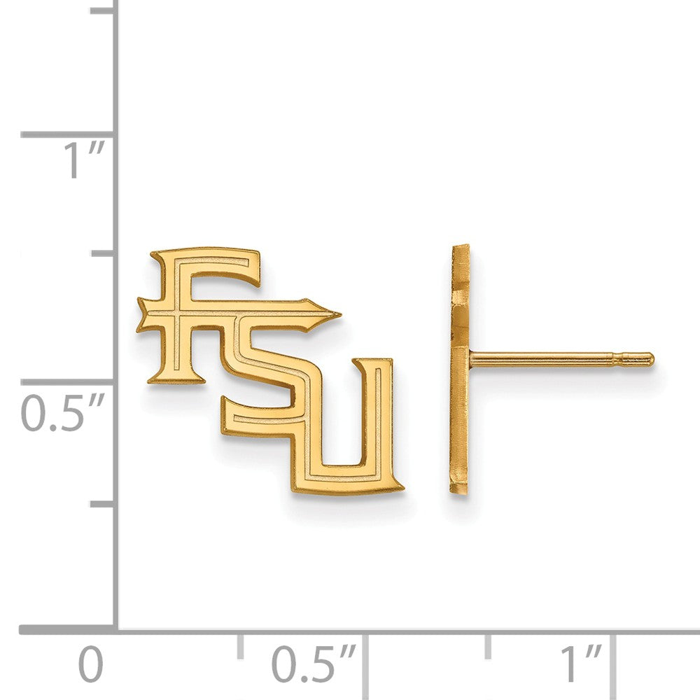 Alternate view of the 14k Yellow Gold Florida State University Small &#39;FSU&#39; Post Earrings by The Black Bow Jewelry Co.