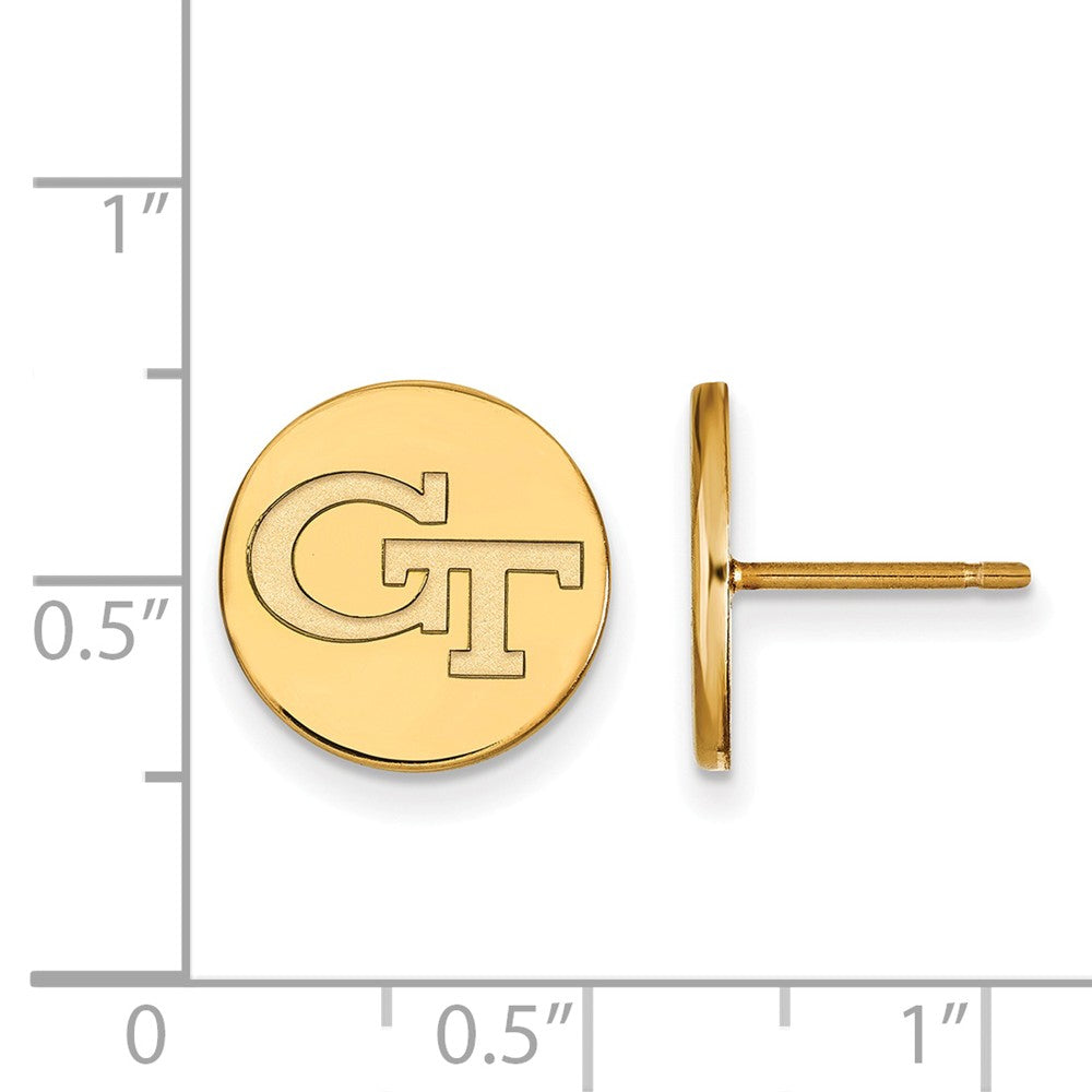 Alternate view of the 14k Gold Plated Silver Georgia Technology Small Disc Earring by The Black Bow Jewelry Co.