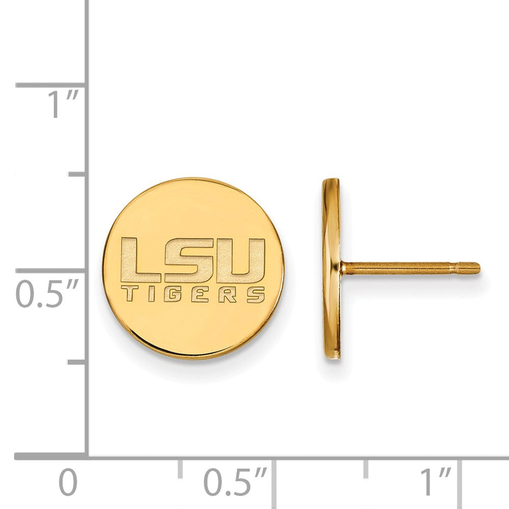 Alternate view of the 14k Gold Plated Silver Louisiana State University Disc Earrings by The Black Bow Jewelry Co.