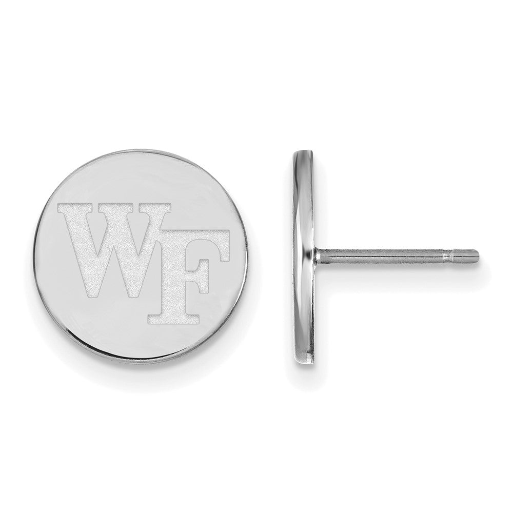 Sterling Silver Wake Forest University Small Disc Earrings, Item E15272 by The Black Bow Jewelry Co.