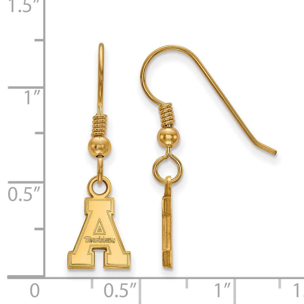 Alternate view of the 14k Gold Plated Silver Appalachian State Dangle Earring by The Black Bow Jewelry Co.