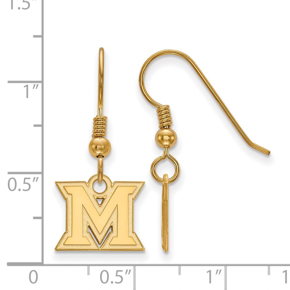 Alternate view of the 14k Gold Plated Silver Miami Univ. XS (Tiny) Dangle Earrings by The Black Bow Jewelry Co.