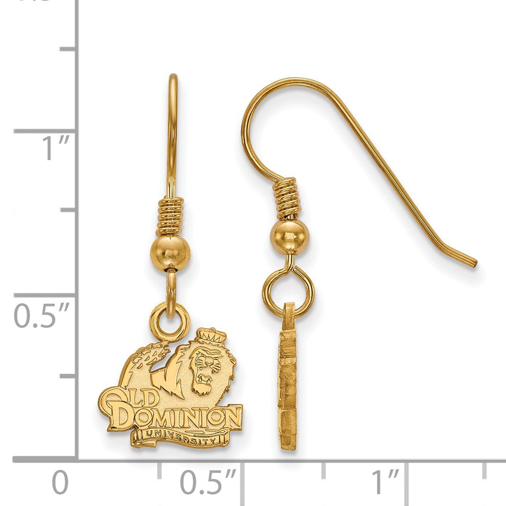 Alternate view of the 14k Gold Plated Silver Old Dominion University XS Tiny Dangle Earrings by The Black Bow Jewelry Co.