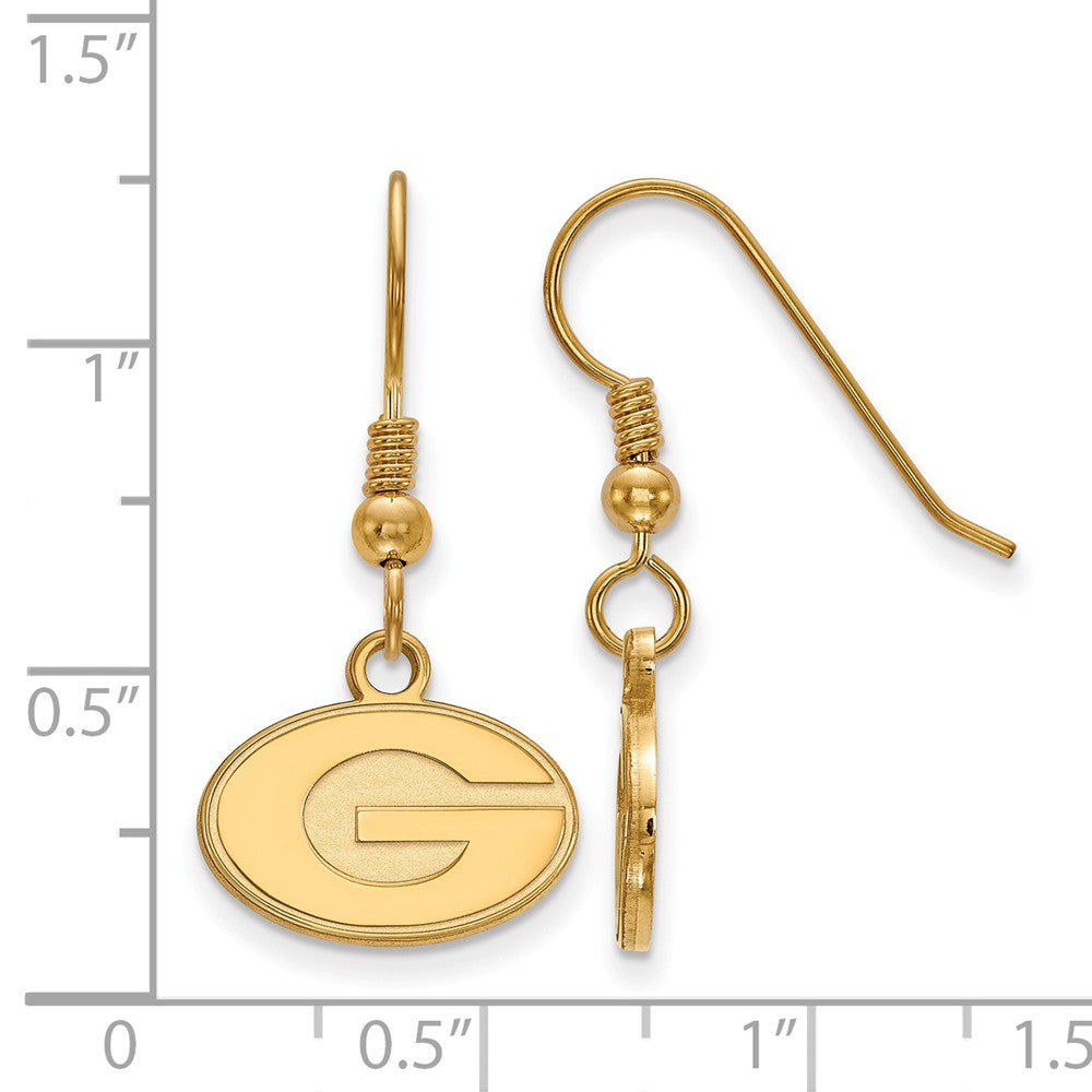 Alternate view of the 14k Gold Plated Silver Univ. of Georgia XS (Tiny) Dangle Earrings by The Black Bow Jewelry Co.