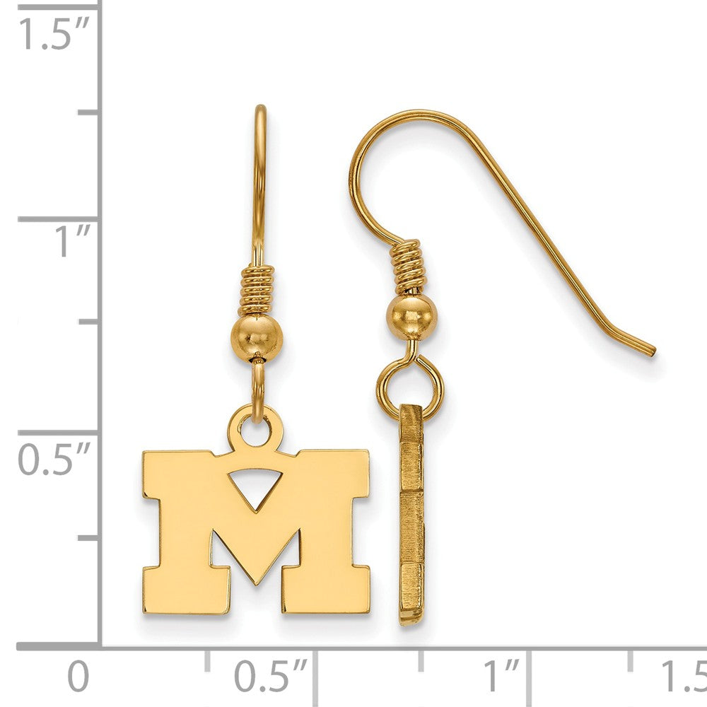 Alternate view of the 14k Gold Plated Silver Michigan (Univ of) XS (Tiny) Dangle Earrings by The Black Bow Jewelry Co.