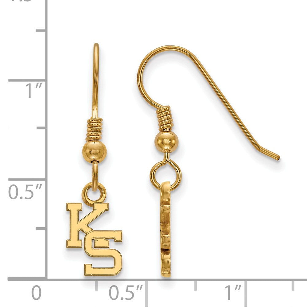 Alternate view of the 14k Gold Plated Silver Kansas State University XS Tiny Dangle Earrings by The Black Bow Jewelry Co.