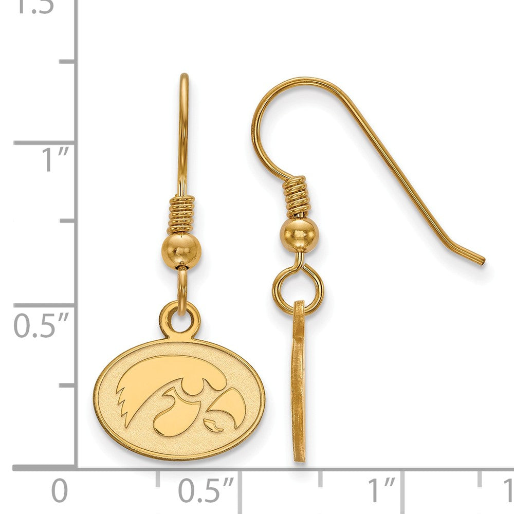 Alternate view of the 14k Gold Plated Silver Univ. of Iowa XS Dangle Earrings by The Black Bow Jewelry Co.