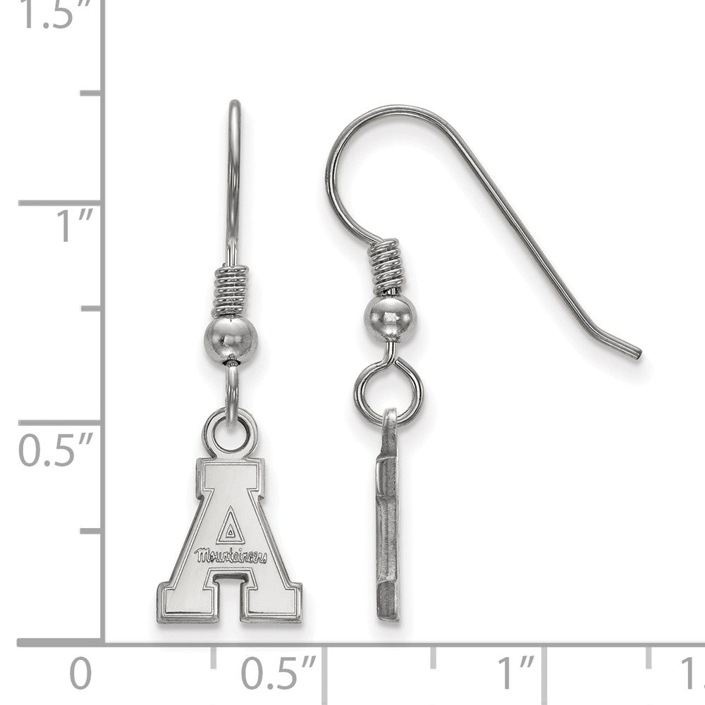 Alternate view of the Sterling Silver Appalachian State XS (Tiny) Dangle Earrings by The Black Bow Jewelry Co.