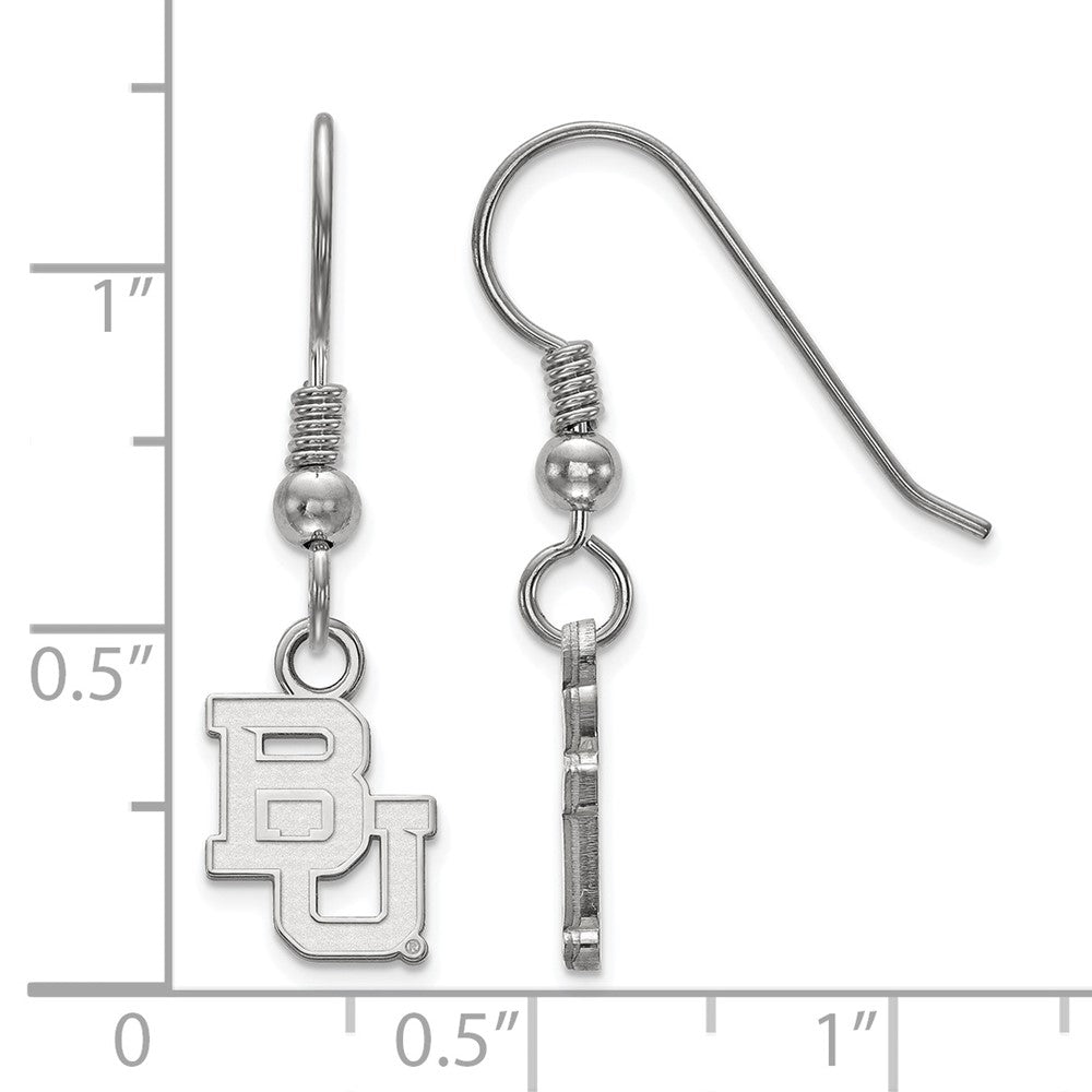 Alternate view of the Sterling Silver Baylor University XS (Tiny) Dangle Wire Earrings by The Black Bow Jewelry Co.