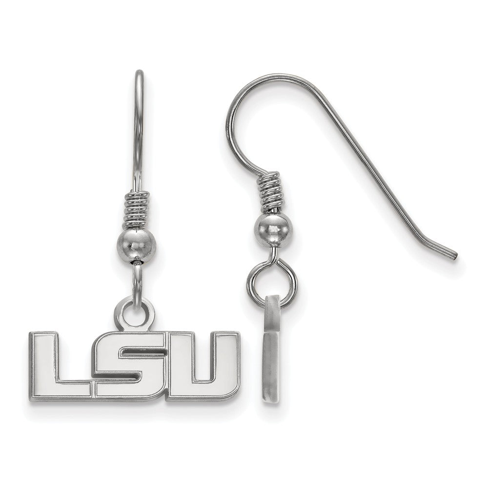 Sterling Silver Louisiana State U. XS (Tiny) Dangle Wire Earrings, Item E15471 by The Black Bow Jewelry Co.