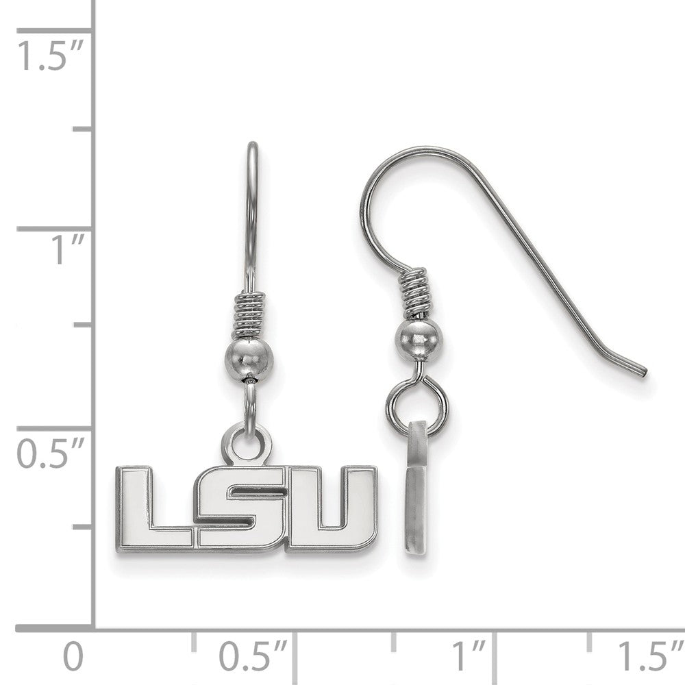 Alternate view of the Sterling Silver Louisiana State U. XS (Tiny) Dangle Wire Earrings by The Black Bow Jewelry Co.