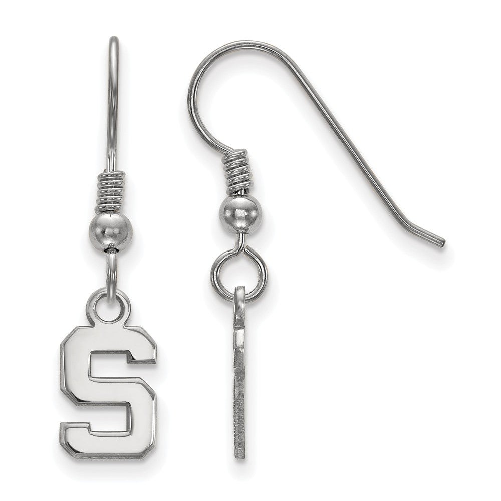 Sterling Silver Michigan State University XS Tiny Dangle Wire Earrings, Item E15514 by The Black Bow Jewelry Co.