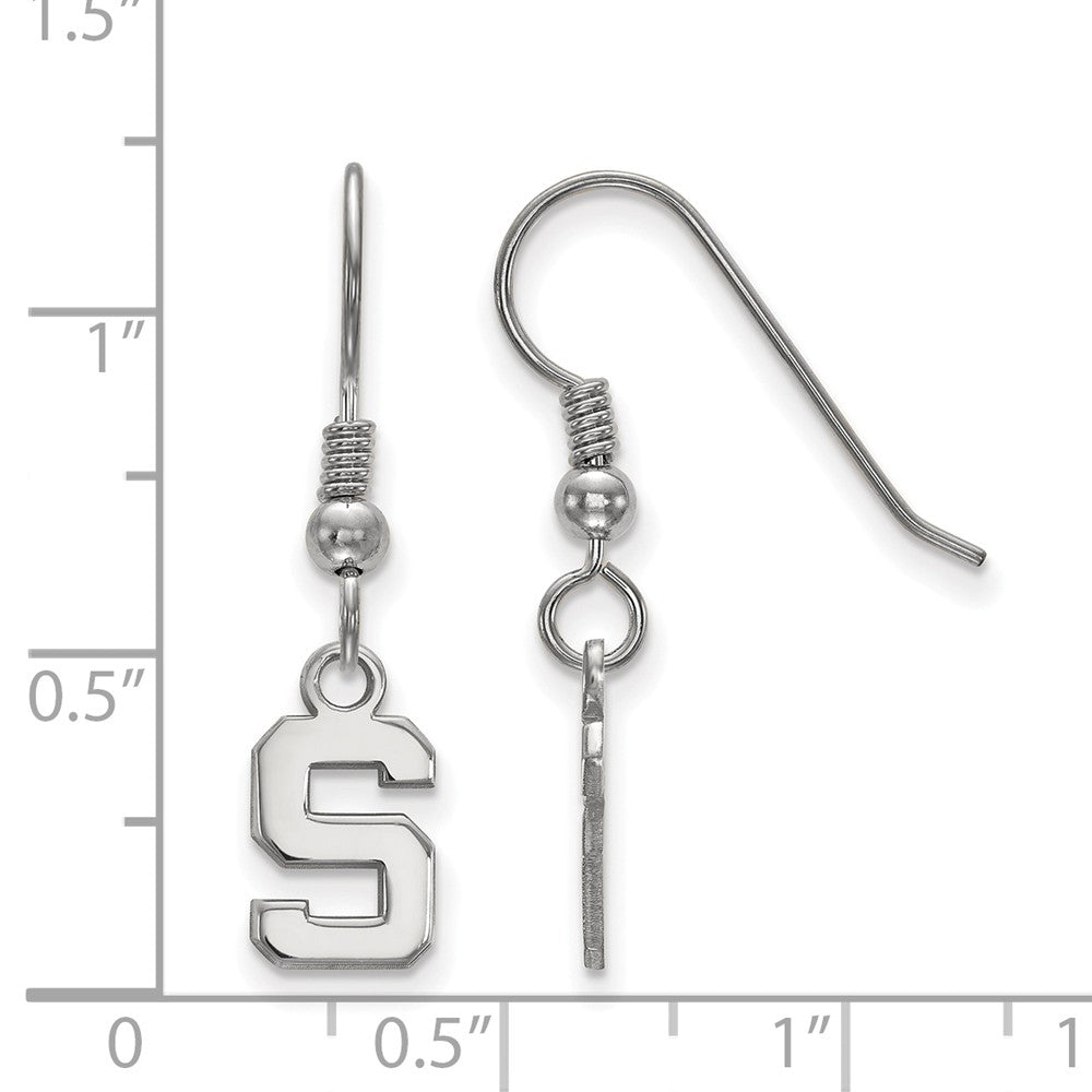 Alternate view of the Sterling Silver Michigan State University XS Tiny Dangle Wire Earrings by The Black Bow Jewelry Co.