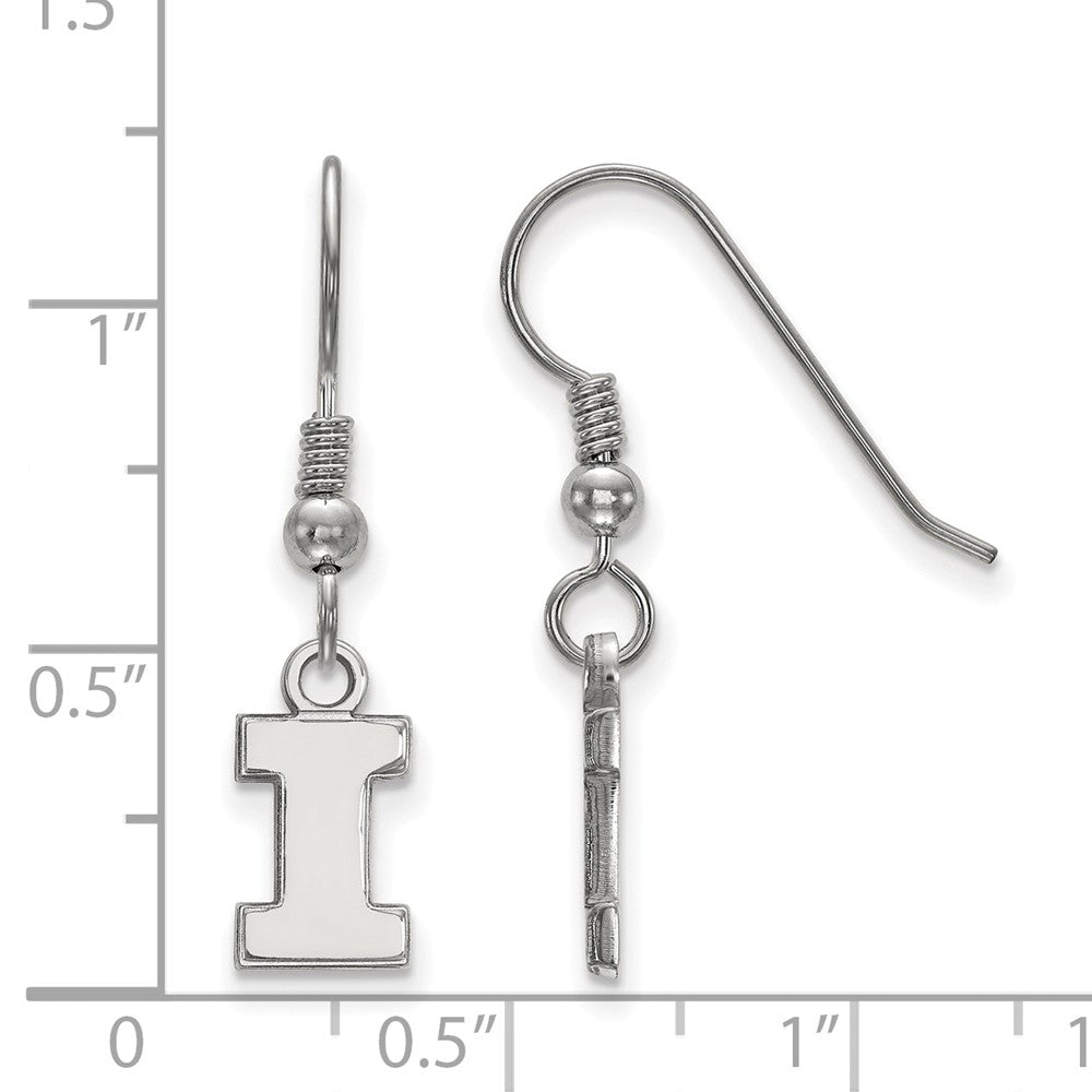 Alternate view of the Sterling Silver University of Illinois XS (Tiny) Dangle Wire Earrings by The Black Bow Jewelry Co.