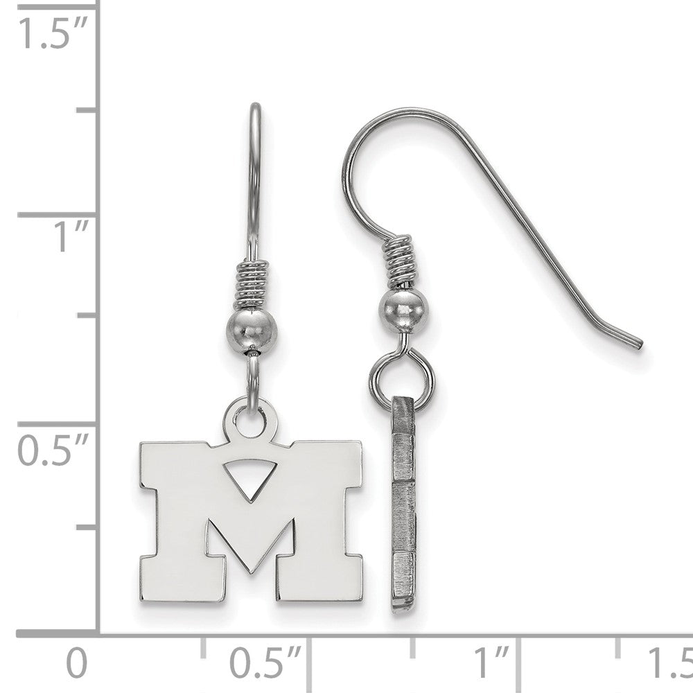 Alternate view of the Sterling Silver Michigan (Univ of) XS (Tiny) Dangle Earrings by The Black Bow Jewelry Co.