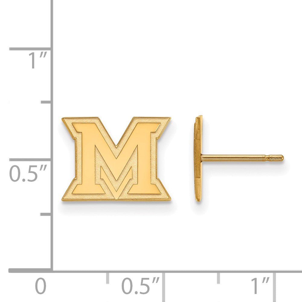 Alternate view of the 10k Yellow Gold Miami University XS (Tiny) &#39;M&#39; Post Earrings by The Black Bow Jewelry Co.
