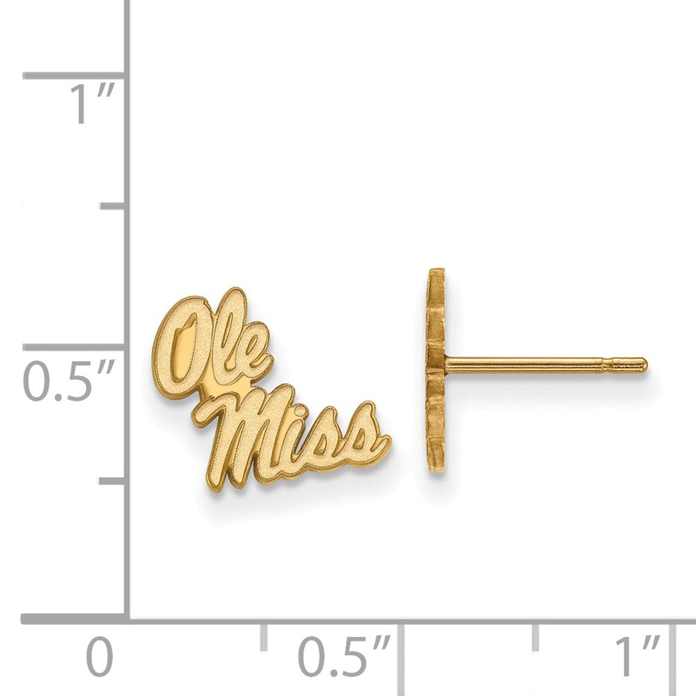 Alternate view of the 10k Yellow Gold University of Mississippi XS (Tiny) Post Earrings by The Black Bow Jewelry Co.