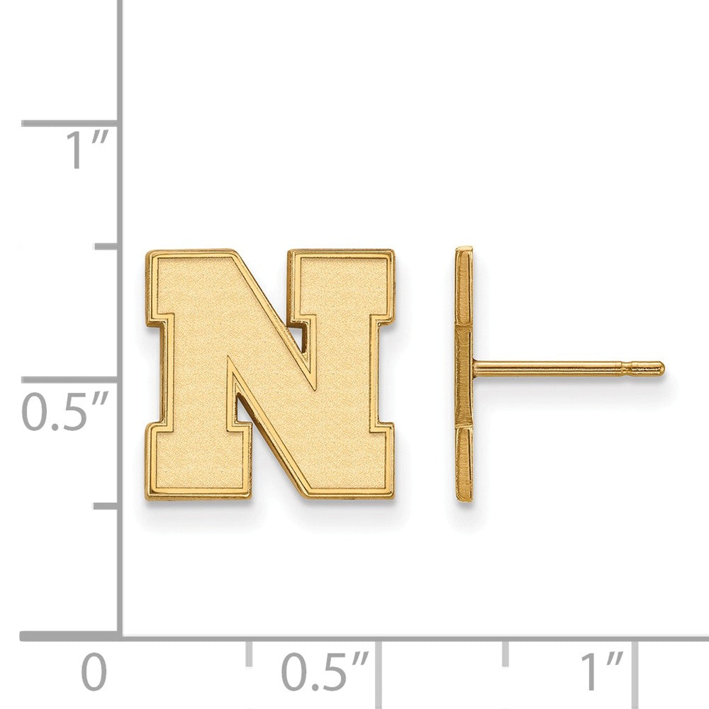 Alternate view of the 10k Yellow Gold University of Nebraska Small Post Earrings by The Black Bow Jewelry Co.