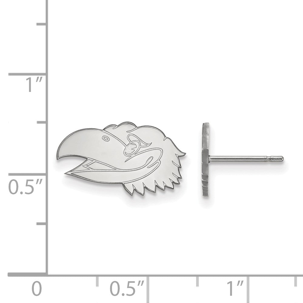 Alternate view of the Sterling Silver University of Kansas XS Mascot Head Post Earrings by The Black Bow Jewelry Co.