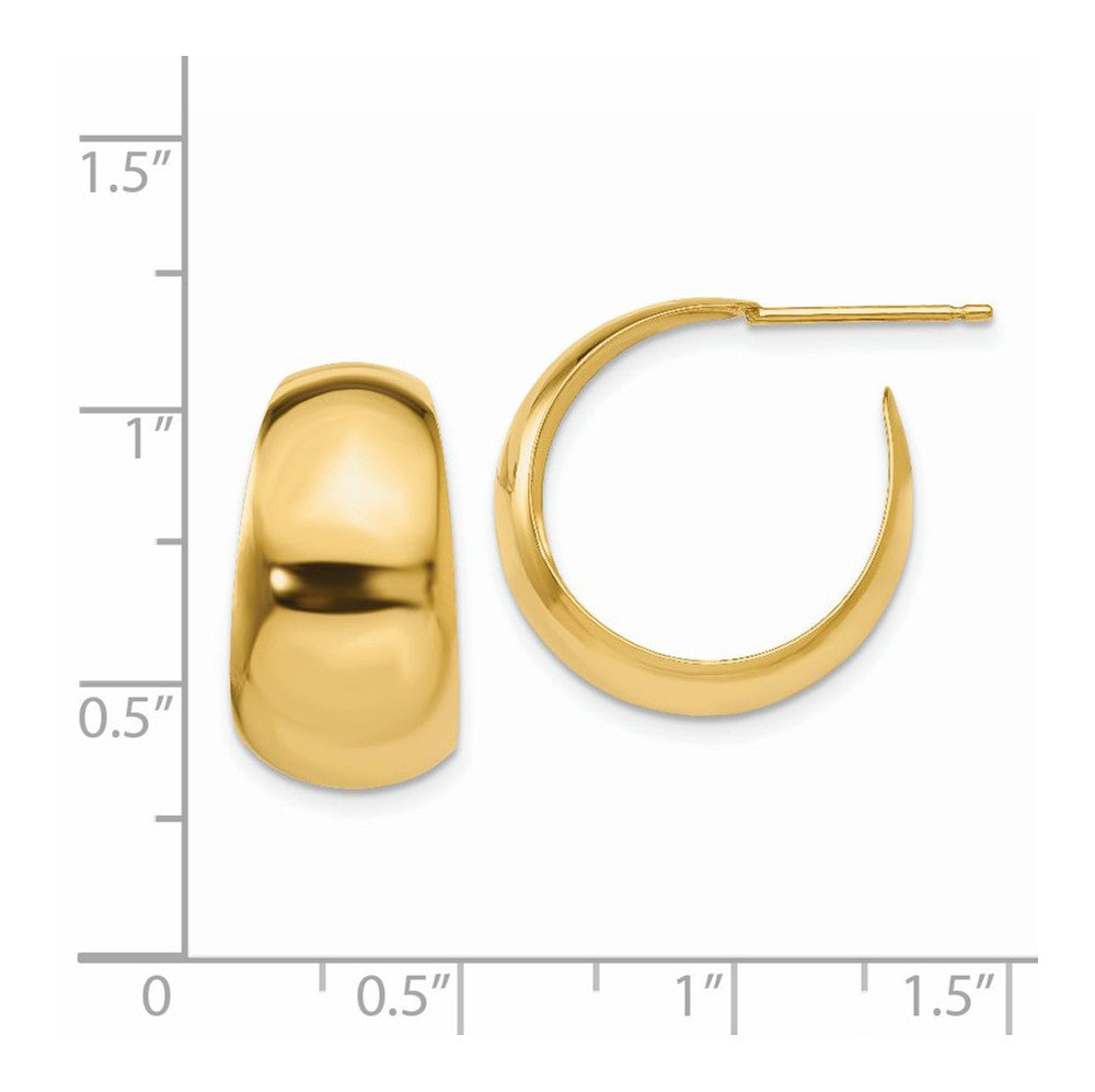 Alternate view of the 8.5-10mm x 19mm (3/4 Inch) 14k Yellow Gold Wide Tapered J-Hoops by The Black Bow Jewelry Co.