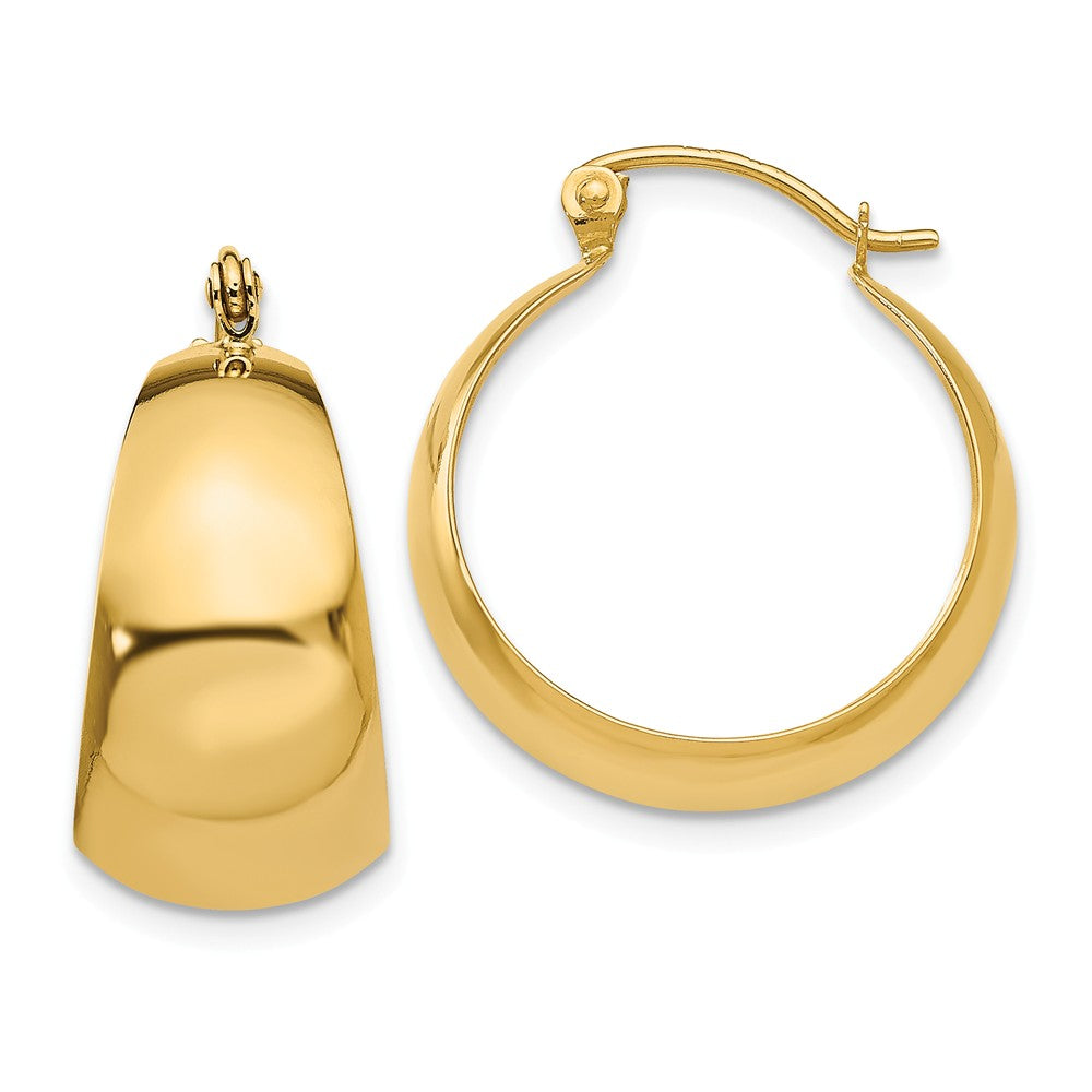 14k Yellow Gold Wide Tapered Round Hoop Earrings, 21mm (13/16 Inch), Item E16400 by The Black Bow Jewelry Co.