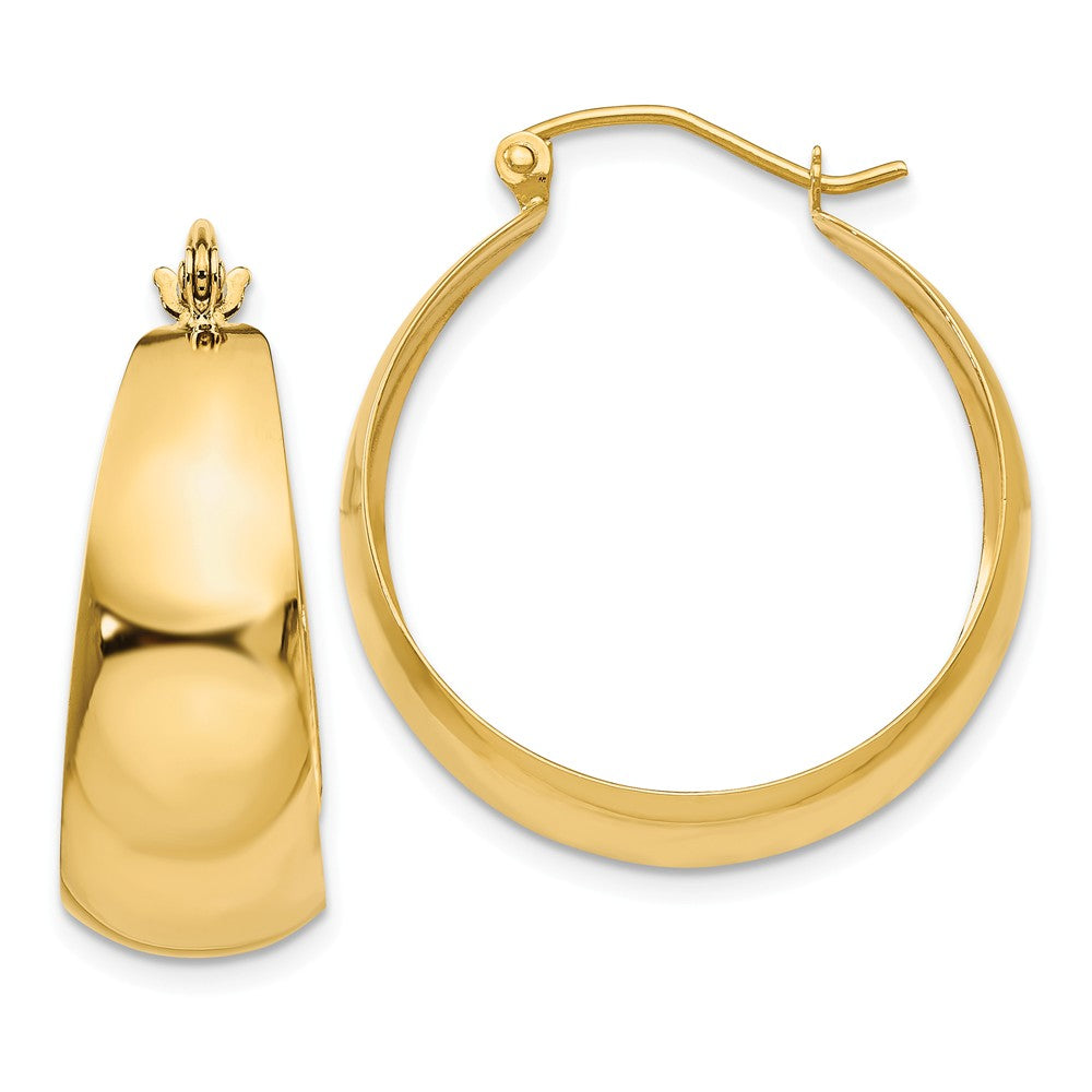 14k Yellow Gold Wide Tapered Round Hoop Earrings, 27mm (1 1/16 Inch), Item E16401 by The Black Bow Jewelry Co.