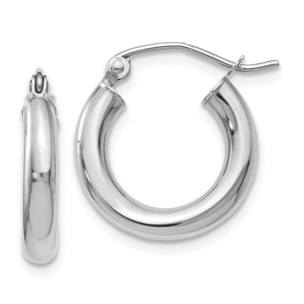 3mm x 16mm (5/8 Inch) Round Hoop Earrings in 14k White Gold, Item E16403 by The Black Bow Jewelry Co.