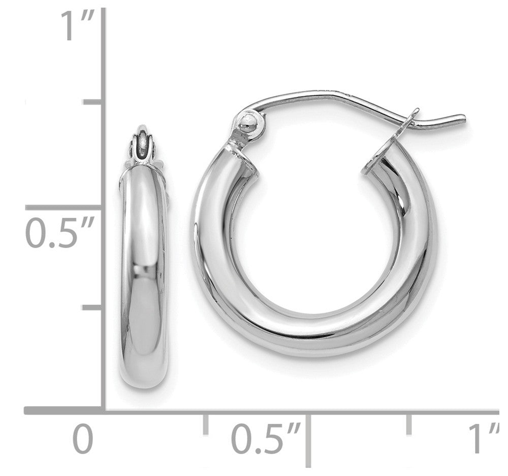 Alternate view of the 3mm x 16mm (5/8 Inch) Round Hoop Earrings in 14k White Gold by The Black Bow Jewelry Co.