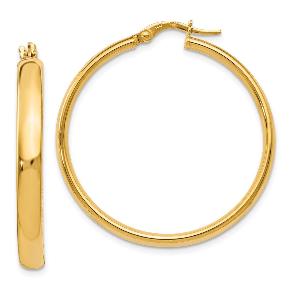 4mm x 33mm (1 5/16 Inch) 14k Yellow Gold Domed Round Tube Hoops, Item E16404 by The Black Bow Jewelry Co.