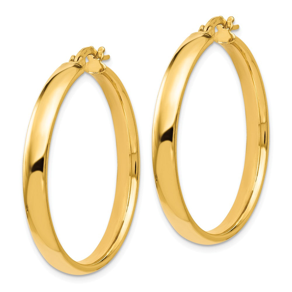 Alternate view of the 4mm x 33mm (1 5/16 Inch) 14k Yellow Gold Domed Round Tube Hoops by The Black Bow Jewelry Co.