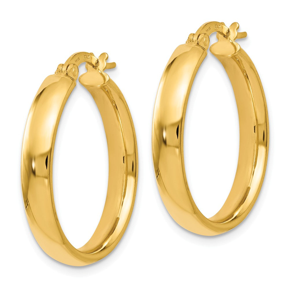 Alternate view of the 3.75mm x 25mm (1 Inch) 14k Yellow Gold Domed Round Tube Hoop Earrings by The Black Bow Jewelry Co.