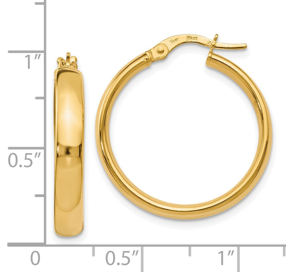 Alternate view of the 3.75mm x 25mm (1 Inch) 14k Yellow Gold Domed Round Tube Hoop Earrings by The Black Bow Jewelry Co.