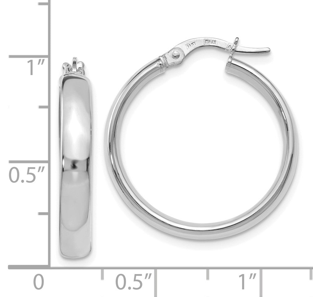 Alternate view of the 3.75mm x 25mm (1 Inch) 14k White Gold Domed Round Tube Hoop Earrings by The Black Bow Jewelry Co.