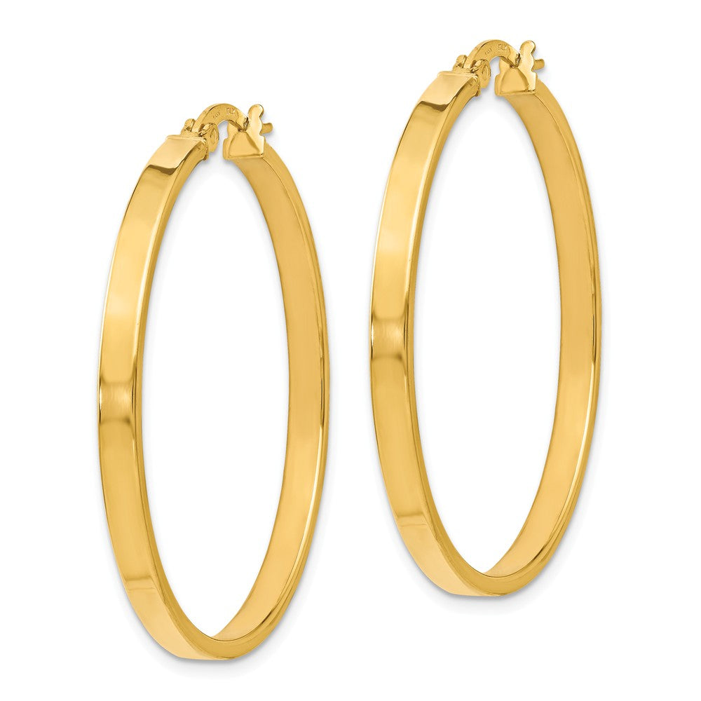 Alternate view of the 3mm x 38mm (1 1/2 Inch) Polished 14k Yellow Gold Flat Edge Round Hoops by The Black Bow Jewelry Co.