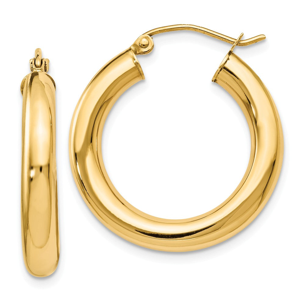 4mm x 24mm (15/16 Inch) 14k Yellow Gold Classic Round Hoop Earrings, Item E16431 by The Black Bow Jewelry Co.