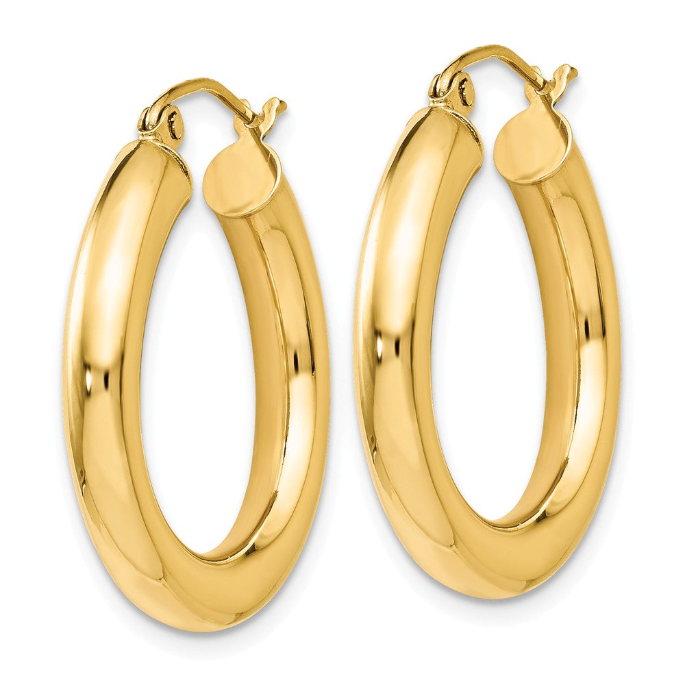 Alternate view of the 4mm x 24mm (15/16 Inch) 14k Yellow Gold Classic Round Hoop Earrings by The Black Bow Jewelry Co.