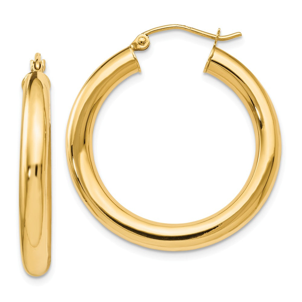 4mm x 29mm (1 1/8 Inch) 14k Yellow Gold Classic Round Hoop Earrings, Item E16433 by The Black Bow Jewelry Co.