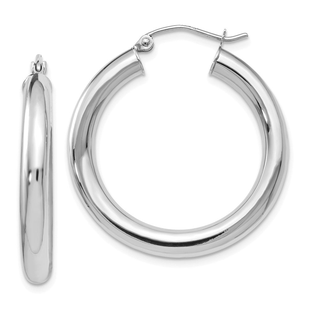 4mm x 29mm (1 1/8 Inch) 14k White Gold Classic Round Hoop Earrings, Item E16434 by The Black Bow Jewelry Co.