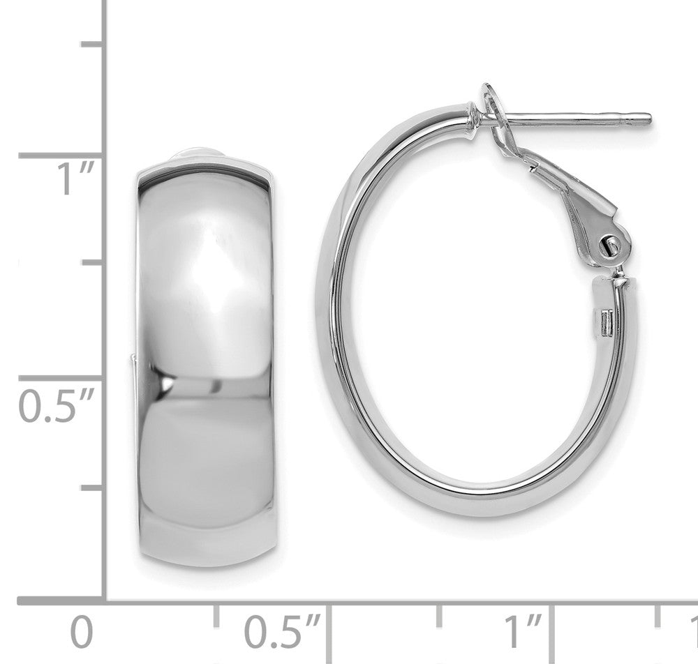 Alternate view of the 7.6mm x 23mm (7/8 Inch) Polished 14k White Gold Omega Back Oval Hoops by The Black Bow Jewelry Co.