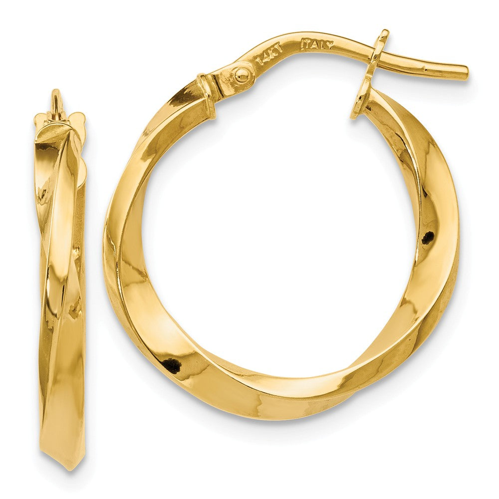14k Yellow Gold Polished Twisted Round Hoop Earrings, 20mm (3/4 Inch), Item E16449 by The Black Bow Jewelry Co.