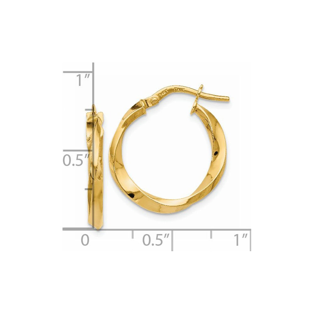 Alternate view of the 14k Yellow Gold Polished Twisted Round Hoop Earrings, 20mm (3/4 Inch) by The Black Bow Jewelry Co.